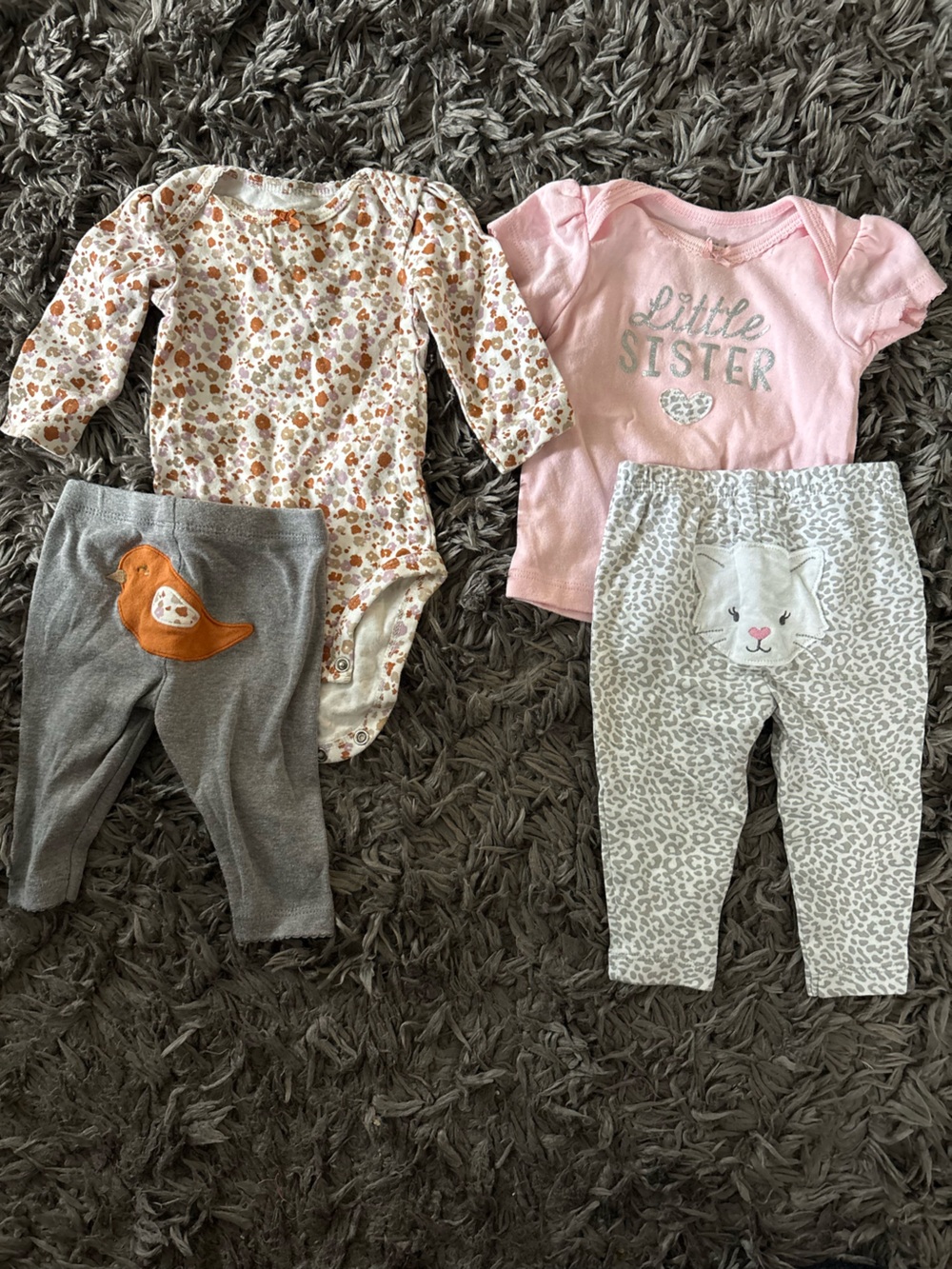 Carter's Pink "Little Sister" & Floral 4-Piece Baby Pajama Set